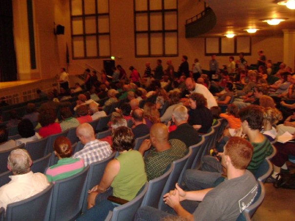 Crowds gather for library board meeting