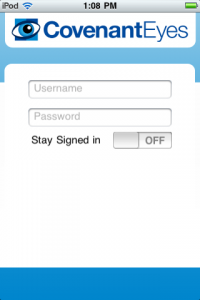 Covenant Eyes login screen for iPhone