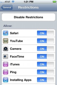 iPhone restrictions menu iPhone restrictions menu
