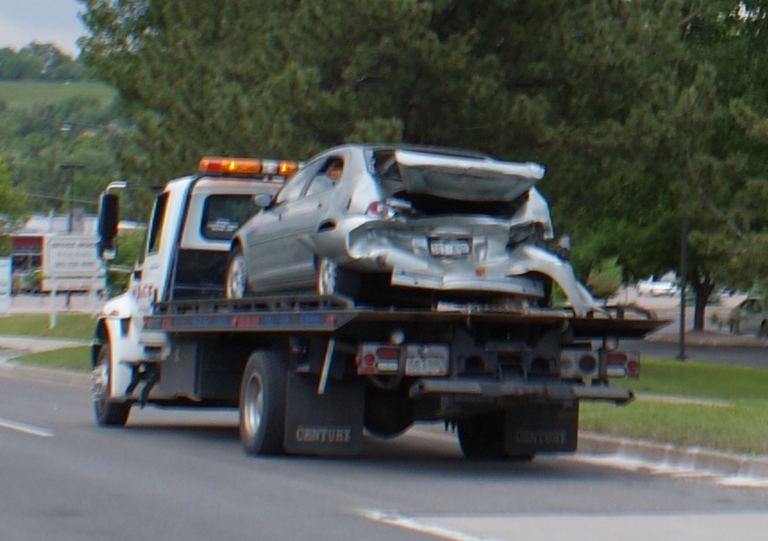 Smashed Car on Tow Truck