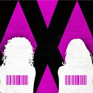 illustration of two women with barcodes on chest