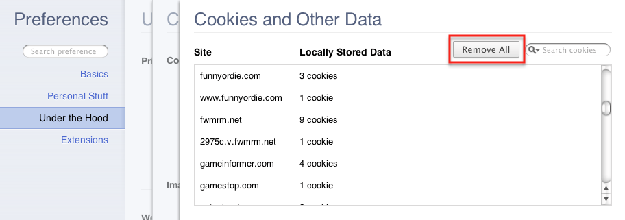 clearing cookies in chrome
