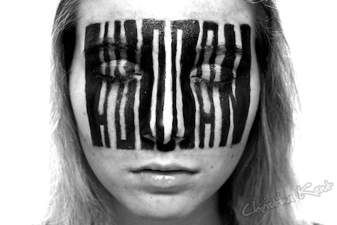 girl with barcode on face