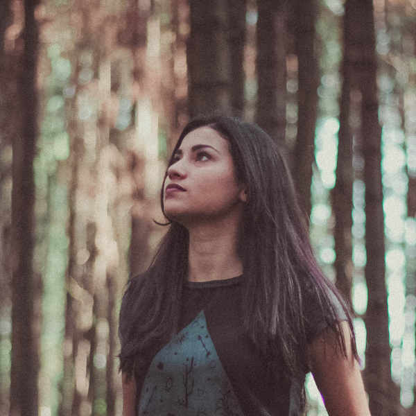 girl outside in the woods