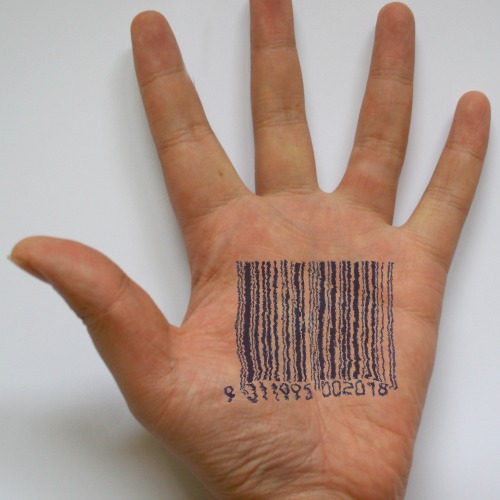 barcode on open hand