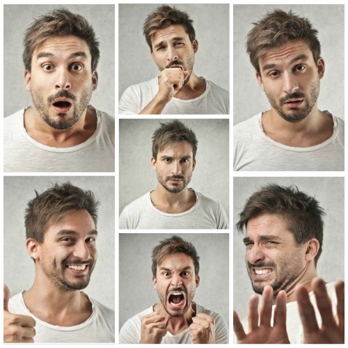 man showing seven different emotions