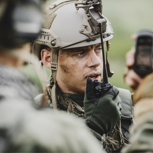 soldier communicating on radio