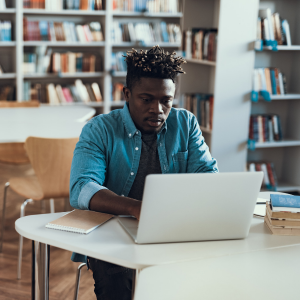 male student studying