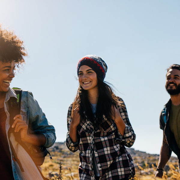 three friends walking outside