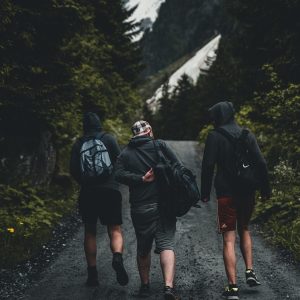 three friends hiking