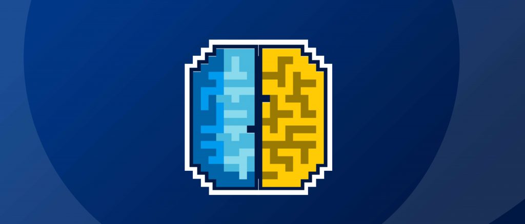 8-bit graphic of a brain with two sides