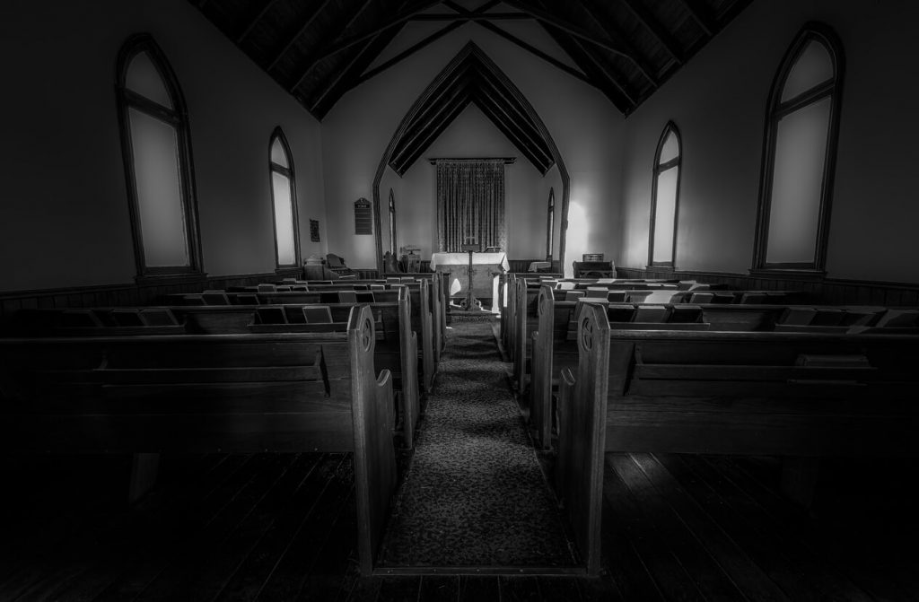 An empty church sanctuary.