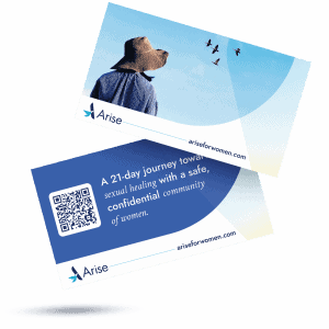 Two card showing the Arise logo and ariseforwomen.com