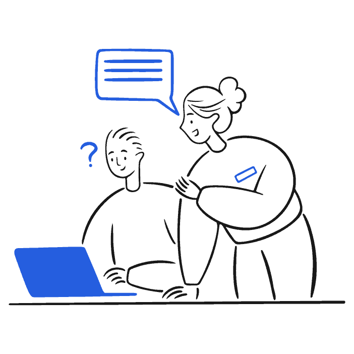 Illustration of wife and husband talking near a laptop.