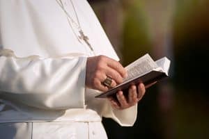Pope reads the Bible in the garden