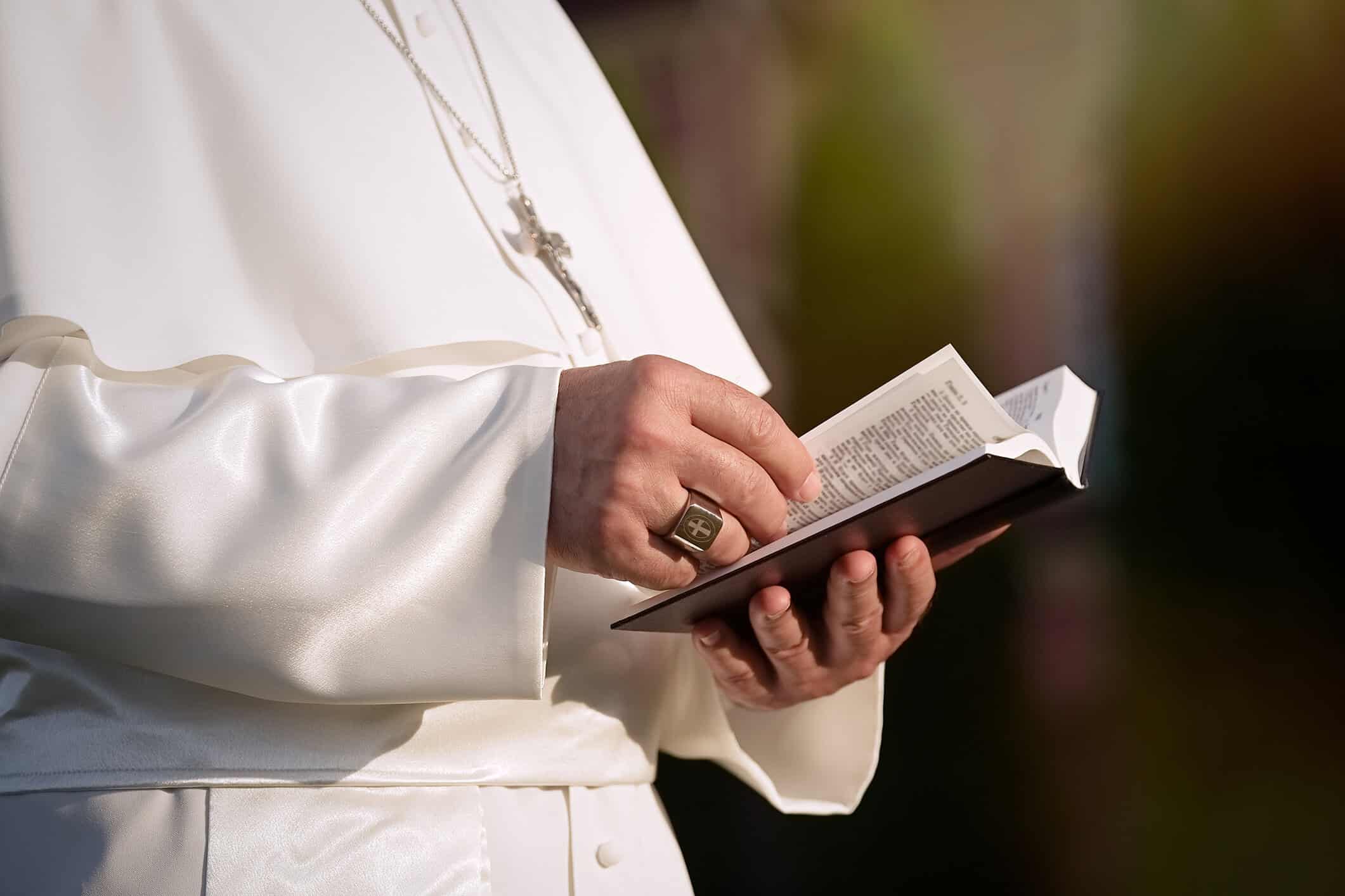 Pope reads the Bible in the garden