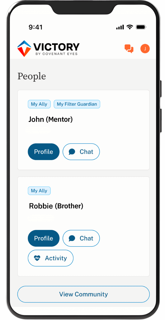 An iPhone showing a Victory member's "People" listings of allies.