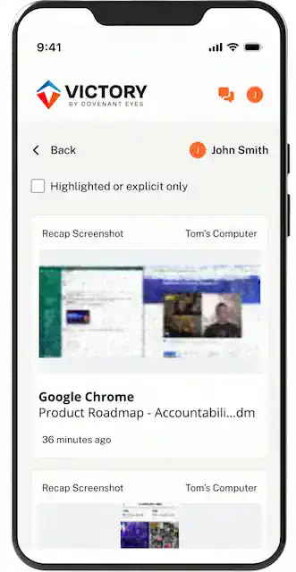 An iPhone showing a Victory member's "Activity" screen with an example of a Victory-blurred out screenshot.