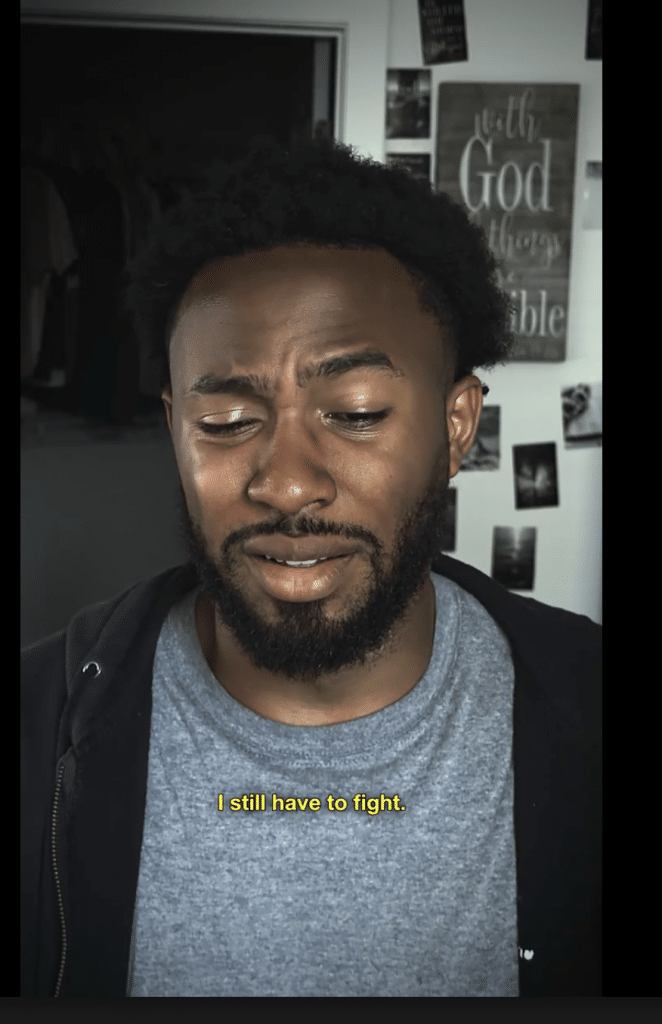 Man with questioning look and caption "I still have to fight."